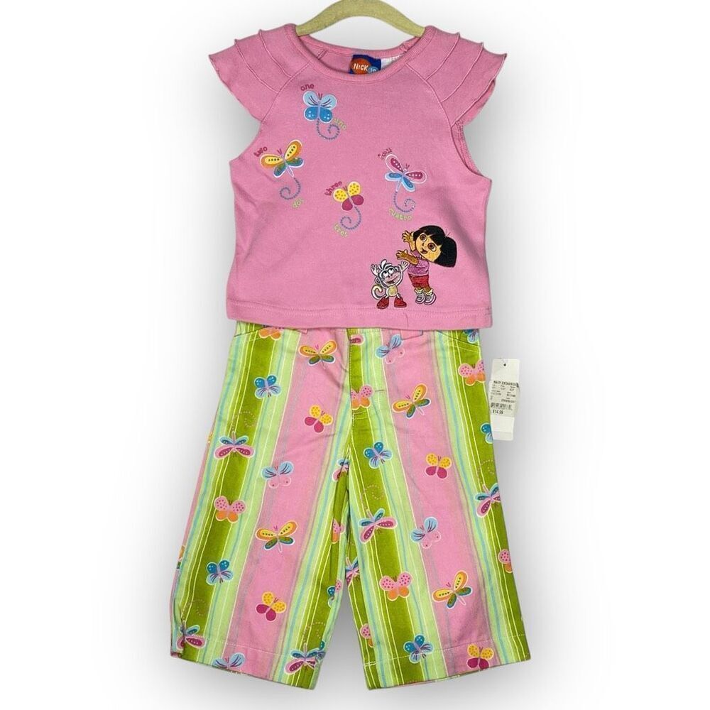 Vintage Y2K Dora The Explorer Nick Jr Girls Outfit Toddler Shirt Pants 3T NWT